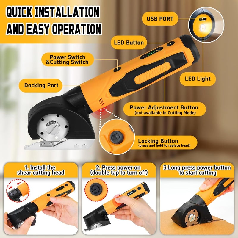 VYRALOFT 4-In-1 Cordless Electric Scissors,90pcs Multi-Functional 4V Cardboard Cutter Electric,Includes Interchangeable Rotary Tool Kit,Suitable For Cardboard Cutting,Sanding,Drilling,And Diy Crafts - Image 2